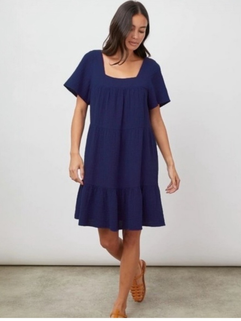 Rails Valentina Dress Womens Medium Gauze Cotton Admiral Blue Boho Coastal